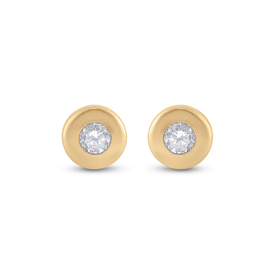 14kt Yellow Gold Womens Round Diamond Solitaire Earrings 1/10 Cttw