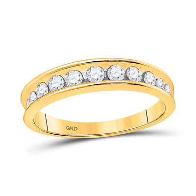 14kt Yellow Gold Womens Round Channel-set Diamond Single Row Wedding Band 1/2 Cttw