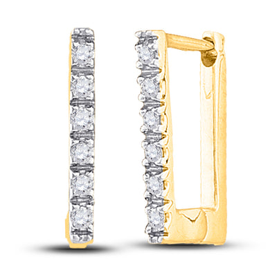 10kt Yellow Gold Womens Round Diamond Rectangle Notched-post Hoop Earrings 1/20 Cttw