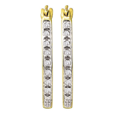 10kt Yellow Gold Womens Round Diamond Slender Single Row Hoop Earrings 1/8 Cttw