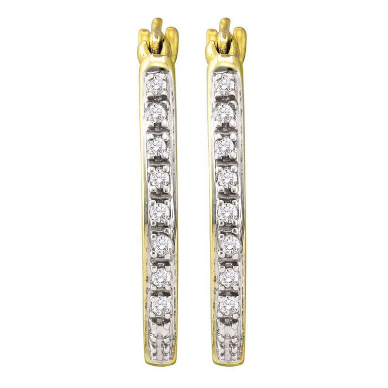 10kt Yellow Gold Womens Round Diamond Slender Single Row Hoop Earrings 1/8 Cttw