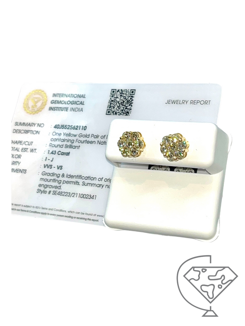 Custom 1.43-1.44ct VVS-VS Flower set Earrings w/ Certification