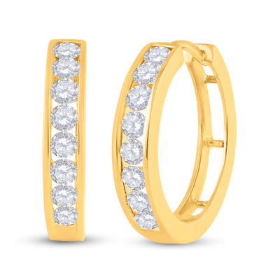 14kt Yellow Gold Womens Round Channel-set Diamond Hoop Earrings 1 Cttw