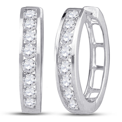 14kt White Gold Womens Round Diamond Hoop Earrings 1/2 Cttw