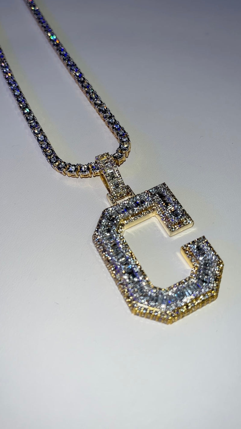 Custom One Letter Pendant w/ Tennis Chain