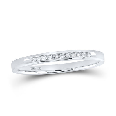 14kt White Gold Womens Round Channel-set Diamond Single Row Wedding Band 1/10 Cttw