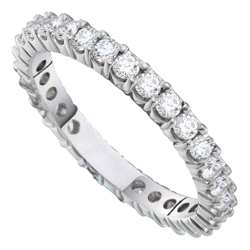 14kt White Gold Womens Round Pave-set Diamond Eternity Wedding Anniversary Band 1 Cttw