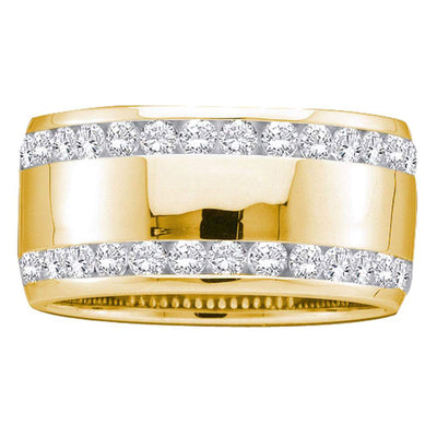 14kt Yellow Gold Womens Round Diamond Double Row Eternity Wedding Band 1 Cttw