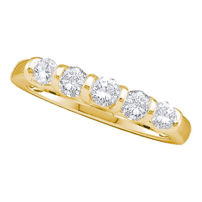 14kt Yellow Gold Womens Round Diamond 5-stone Wedding Anniversary Band 1 Cttw