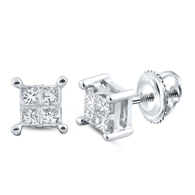 14kt White Gold Womens Princess Diamond Square Earrings 1/4 Cttw