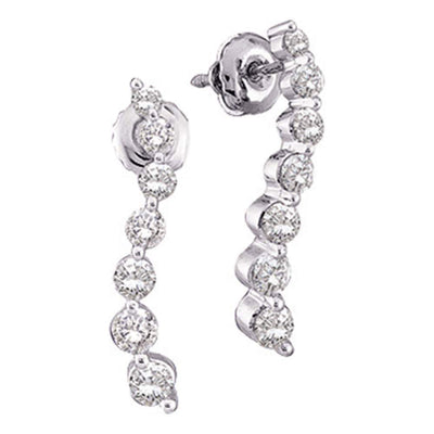 14kt White Gold Womens Round Diamond Journey Earrings 1/4 Cttw