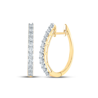 14kt Yellow Gold Womens Round Diamond Single Row Hoop Earrings 1 Cttw