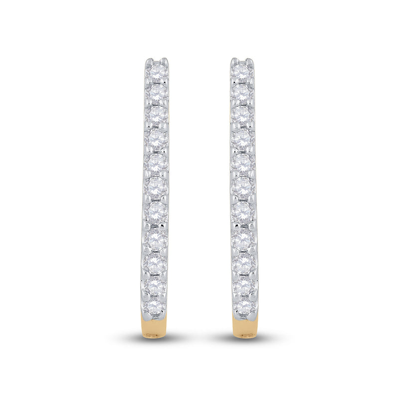 14kt Yellow Gold Womens Round Diamond Hoop Earrings 1/4 Cttw