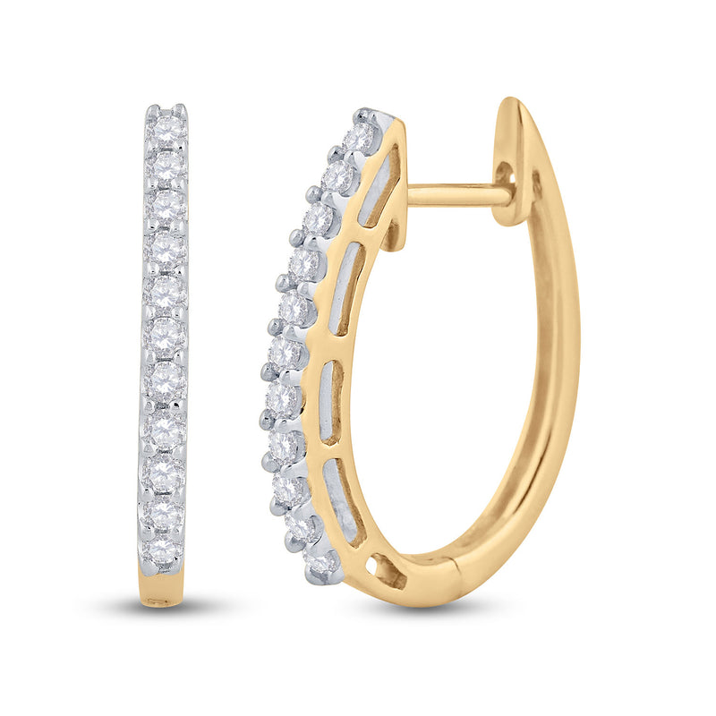 14kt Yellow Gold Womens Round Diamond Hoop Earrings 1/4 Cttw