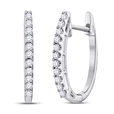 14kt White Gold Womens Round Diamond Hoop Earrings 1/4 Cttw