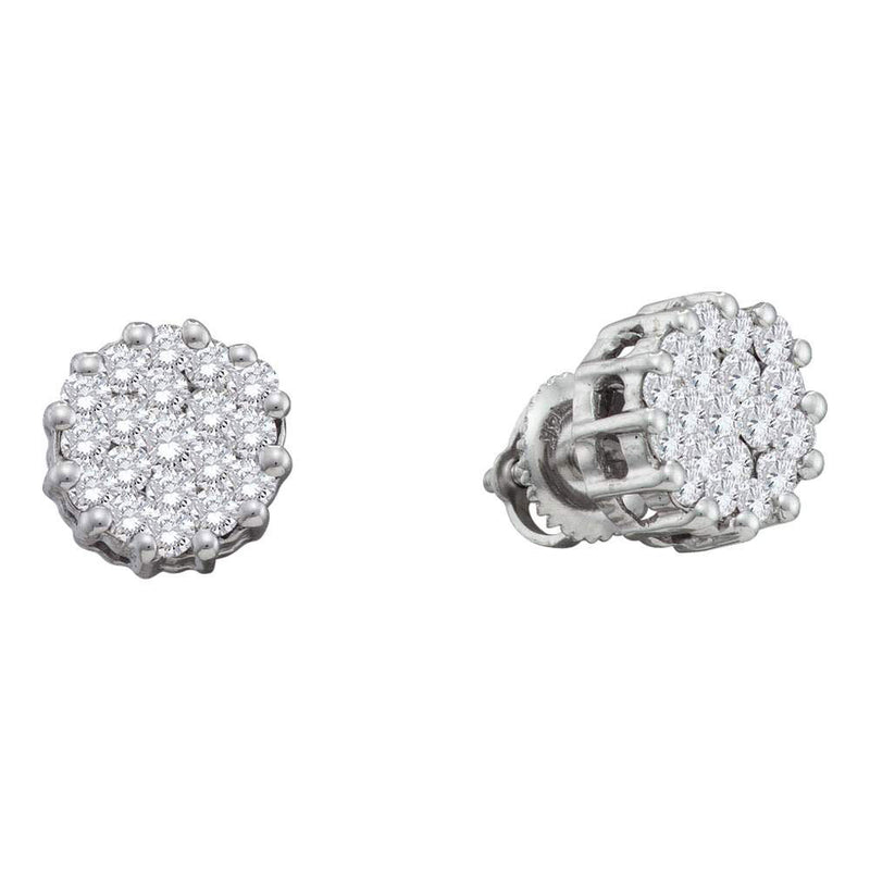 14kt White Gold Womens Round Diamond Flower Cluster Earrings 1 Cttw