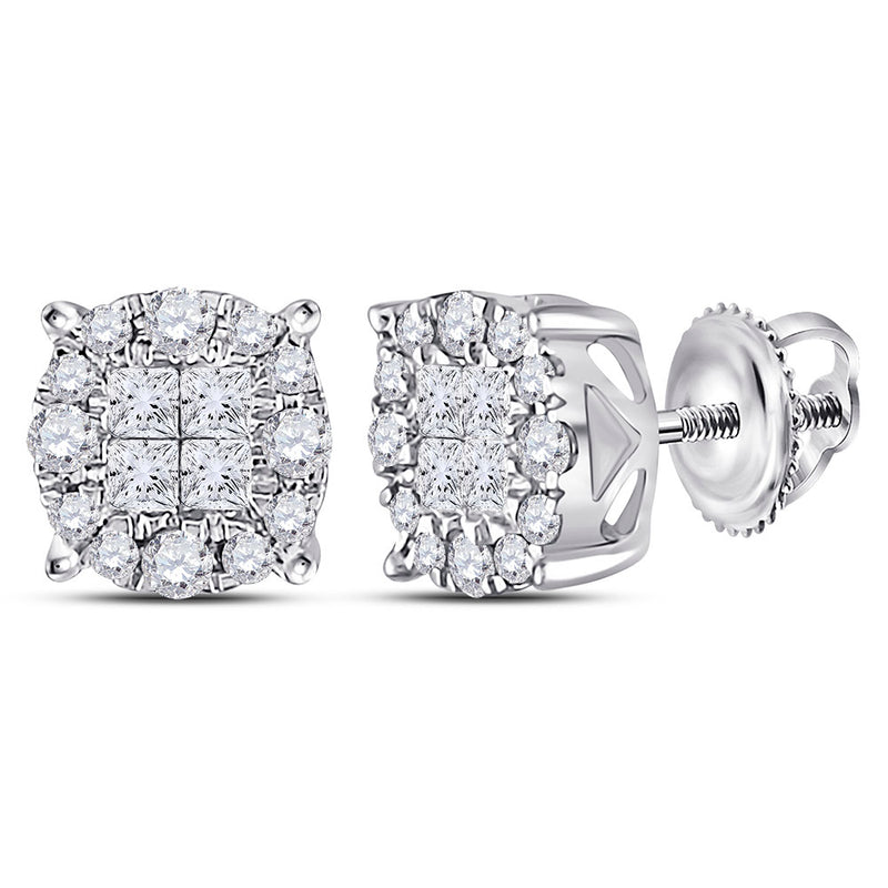 14kt White Gold Womens Princess Diamond Cluster Earrings 1/2 Cttw