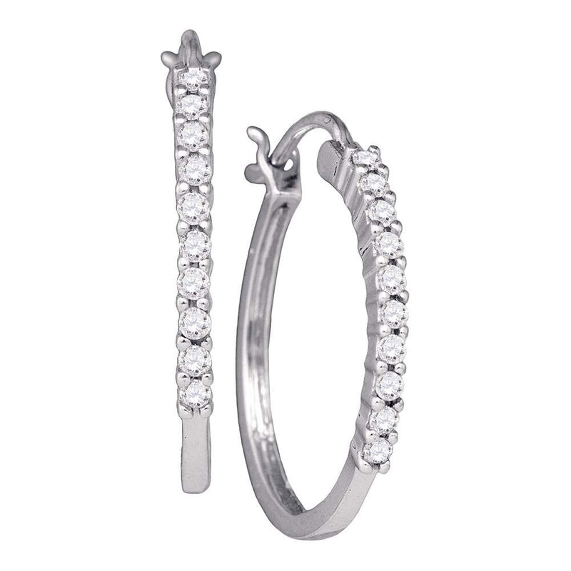 14kt White Gold Womens Round Diamond Slender Snap-down Hoop Earrings 1/4 Cttw