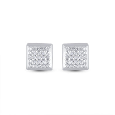 Sterling Silver Womens Round Diamond Square Earrings 1/10 Cttw