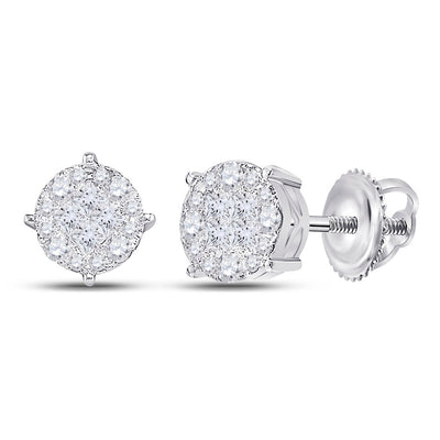 14kt White Gold Womens Princess Round Diamond Cluster Earrings 1 Cttw