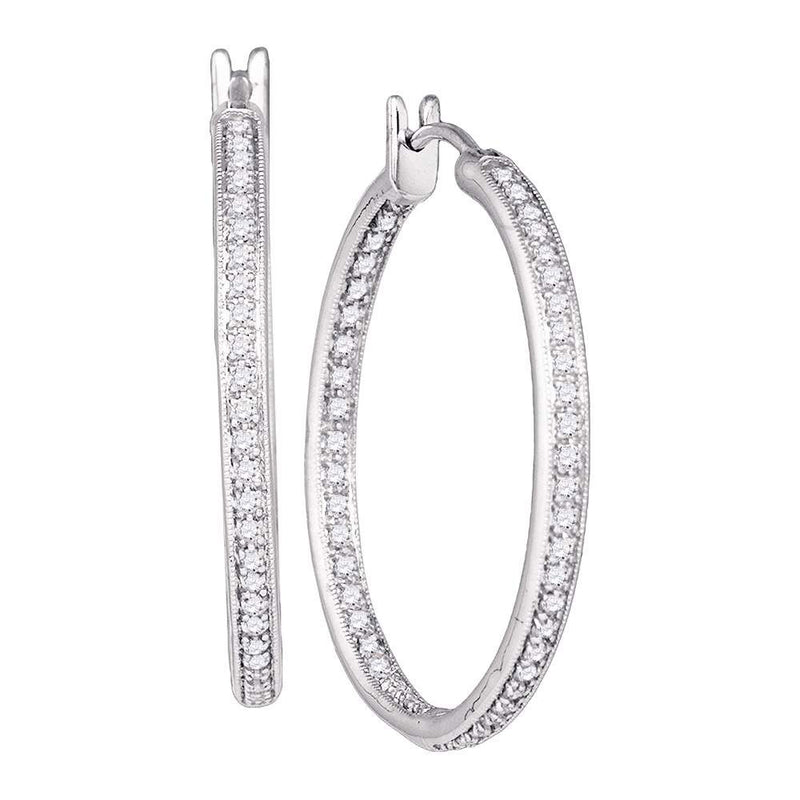 14kt White Gold Womens Round Diamond Inside Outside Hoop Earrings 1 Cttw