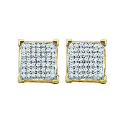 10kt Yellow Gold Womens Round Pave-set Diamond Square Cluster Earrings 1/10 Cttw