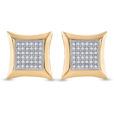 10kt Yellow Gold Womens Round Diamond Square Kite Cluster Earrings 1/5 Cttw