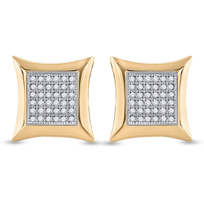 10kt Yellow Gold Womens Round Diamond Square Kite Cluster Earrings 1/5 Cttw