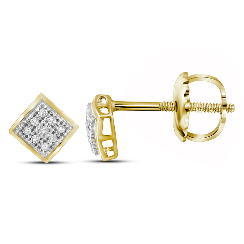 10kt Yellow Gold Womens Round Diamond Square Earrings 1/20 Cttw