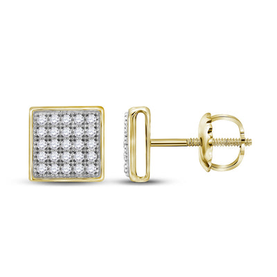 10kt Yellow Gold Womens Round Diamond Square Earrings 1/6 Cttw