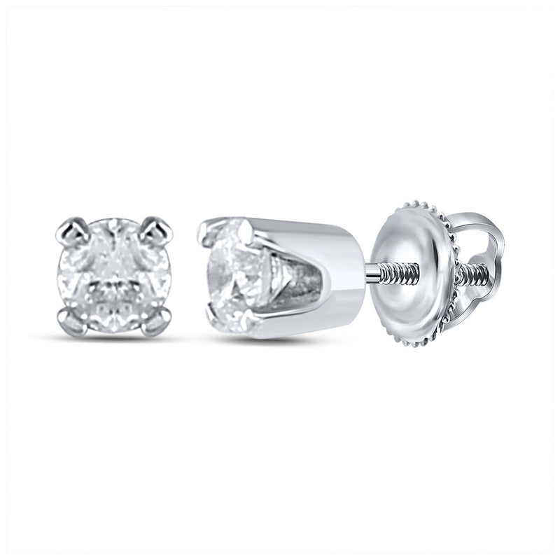 14kt White Gold Infant Girls Round Diamond Solitaire Earrings 1/20 Cttw