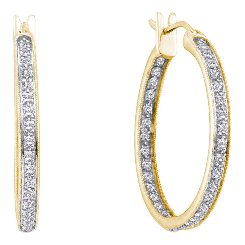 14kt Yellow Gold Womens Round Diamond Inside Outside Hoop Earrings 1/4 Cttw