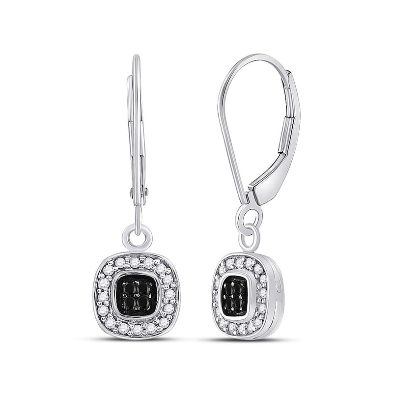 14kt White Gold Womens Round Black Color Enhanced Diamond Square Dangle Earrings 1/4 Cttw