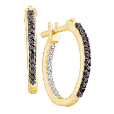 14kt Yellow Gold Womens Round Black Color Enhanced Diamond Hoop Earrings 1/4 Cttw