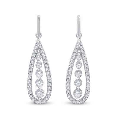 14kt White Gold Womens Round Diamond Teardrop Dangle Earrings 3/4 Cttw