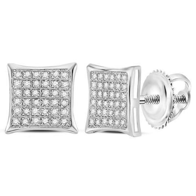 14kt White Gold Womens Round Diamond Square Cluster Earrings 1/4 Cttw