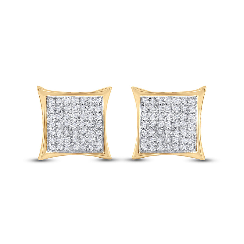 10kt Yellow Gold Womens Round Diamond Kite Square Earrings 1/3 Cttw