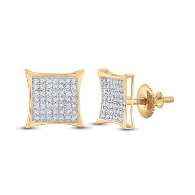 10kt Yellow Gold Womens Round Diamond Kite Square Earrings 1/3 Cttw