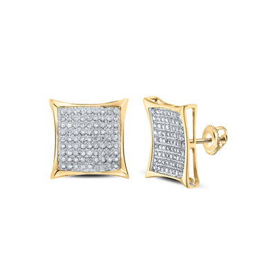 10kt Yellow Gold Womens Round Diamond Square Earrings 1/2 Cttw