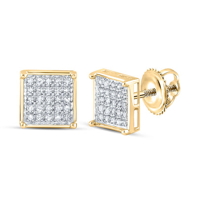 10kt Yellow Gold Womens Round Diamond Square Cluster Earrings 1/6 Cttw