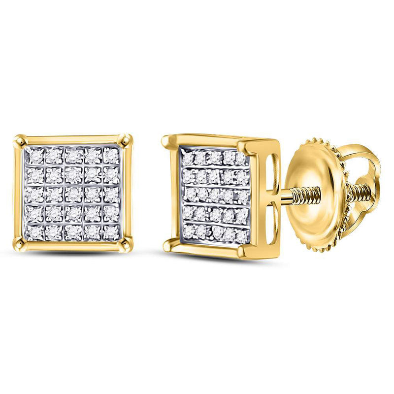 14kt Yellow Gold Womens Round Diamond Square Cluster Earrings 1/6 Cttw