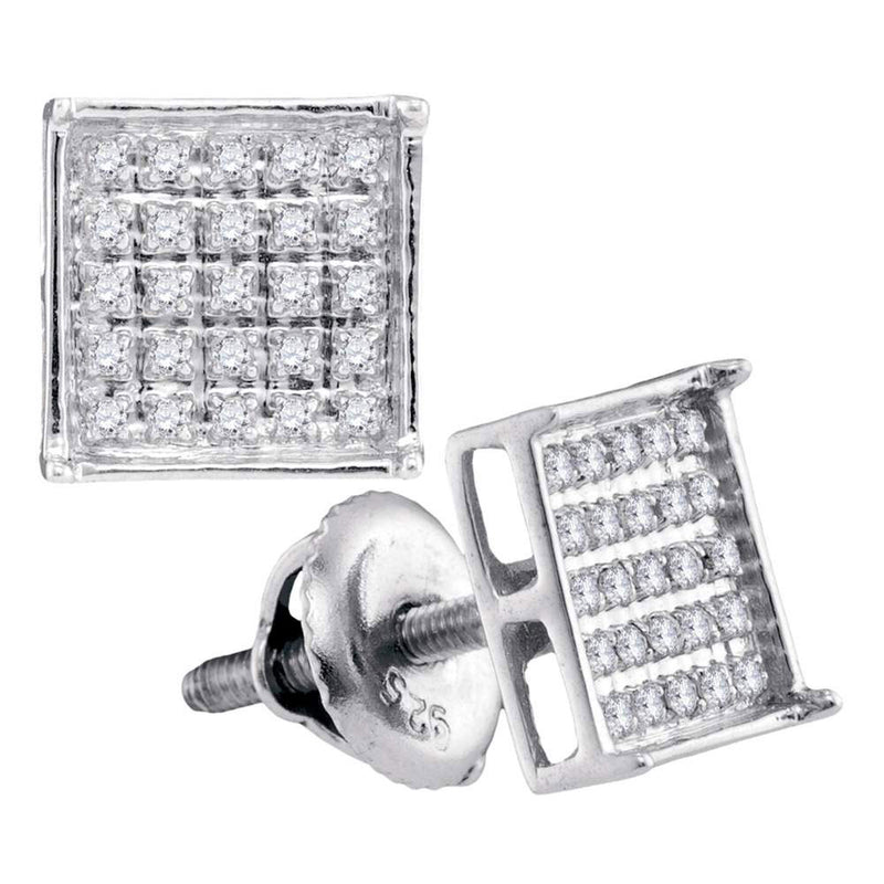 14kt White Gold Womens Round Diamond Square Cluster Earrings 1/6 Cttw