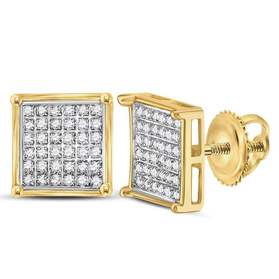 10kt Yellow Gold Womens Round Diamond Square Cluster Earrings 1/4 Cttw