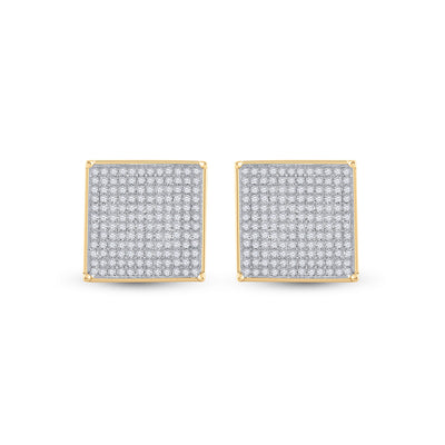 10kt Yellow Gold Womens Round Diamond Square Earrings 7/8 Cttw