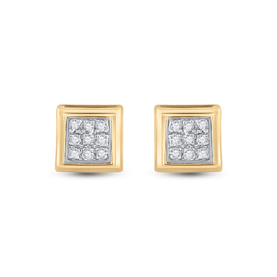 10kt Yellow Gold Womens Round Diamond Square Earrings 1/20 Cttw