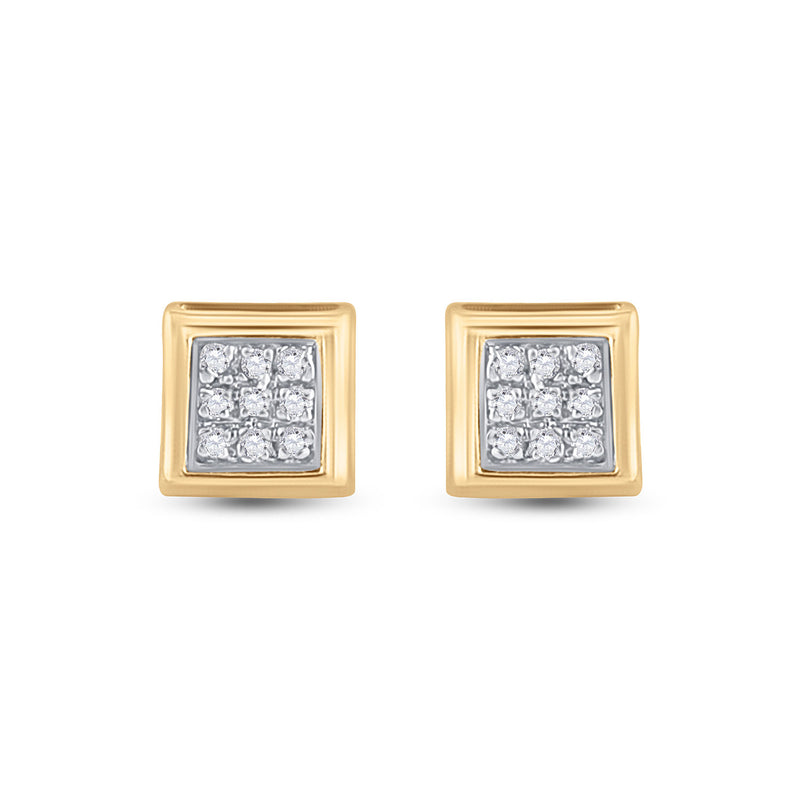 10kt Yellow Gold Womens Round Diamond Square Earrings 1/20 Cttw