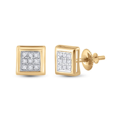 10kt Yellow Gold Womens Round Diamond Square Earrings 1/20 Cttw