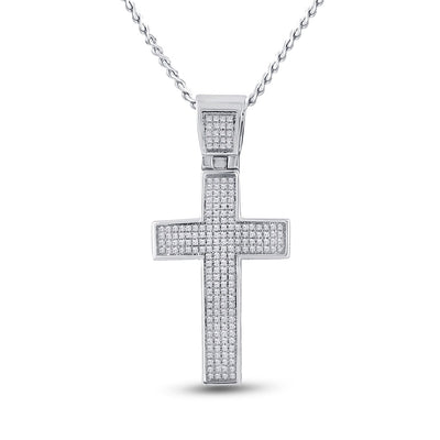 10kt White Gold Mens Round Diamond Cross Charm Pendant 1/2 Cttw