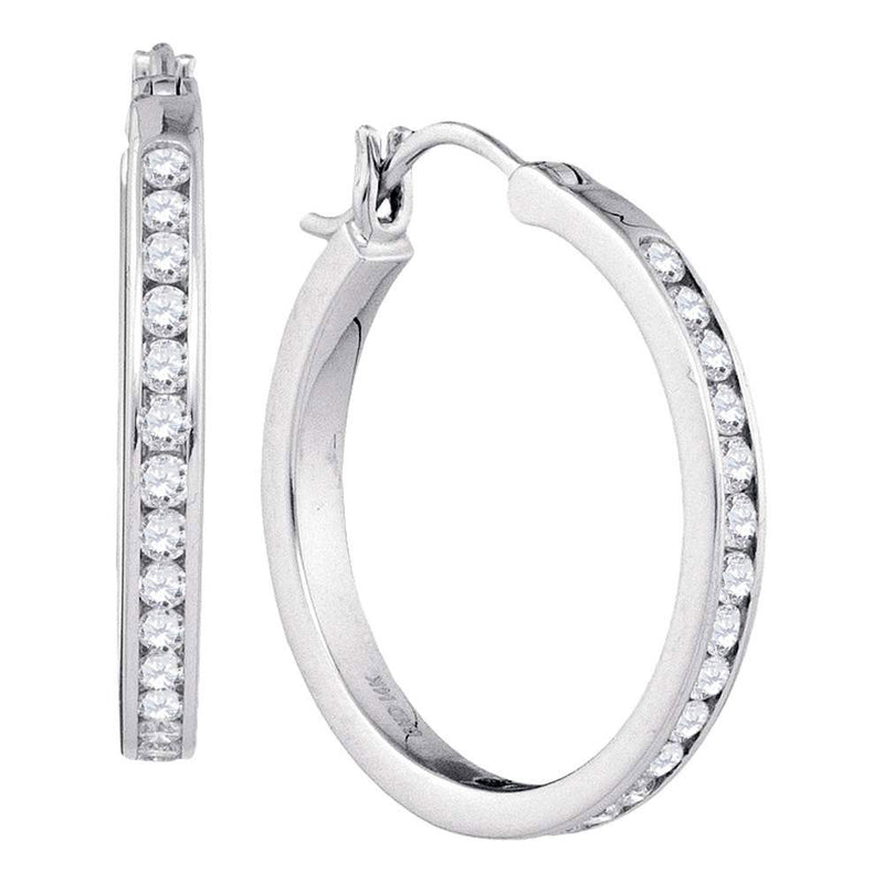 14kt White Gold Womens Round Diamond Hoop Snap-down Post Earrings 1 Cttw