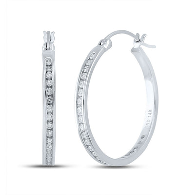 14kt White Gold Womens Round Diamond Hoop Earrings 1/2 Cttw